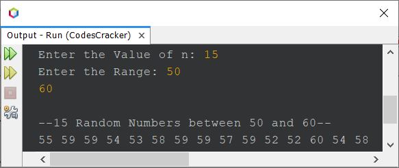 java program generate random numbers between given range