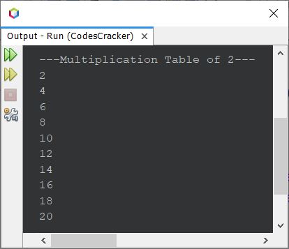 java program print multiplication table of 2