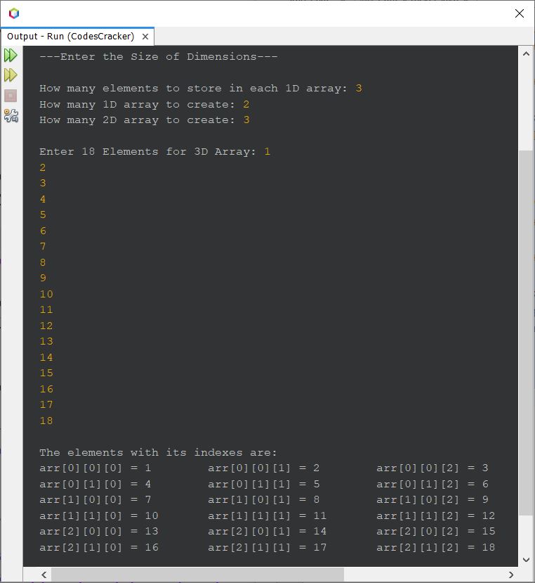 three dimensional array program in java