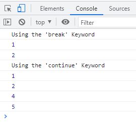 break vs continue javascript