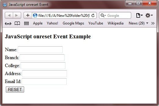 onreset event