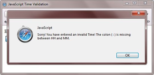 validate time using javascript