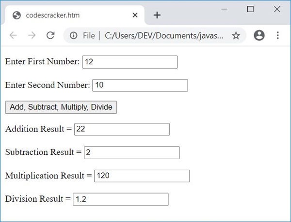 add subtract multiply divide with user input js