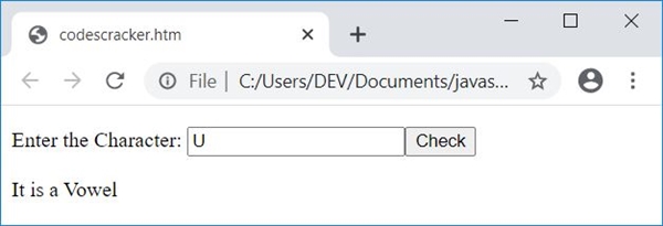 check vowel with user input javascript