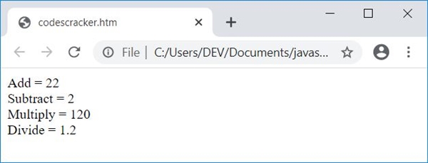 javascript add subtract multiply divide