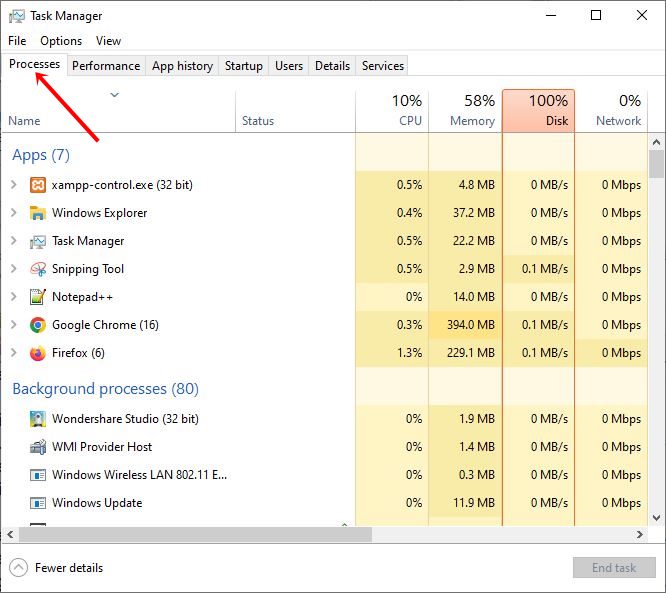 process task manager snapshot