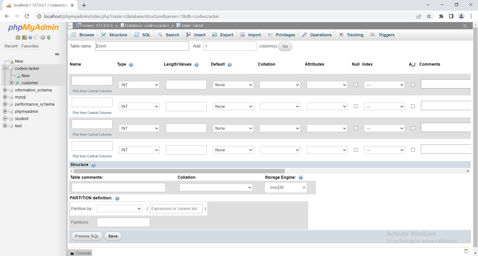 php mysql create table manually example