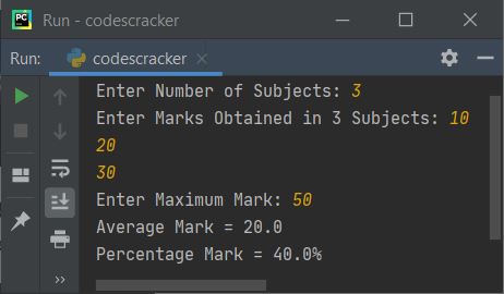 calculate average percentage mark python