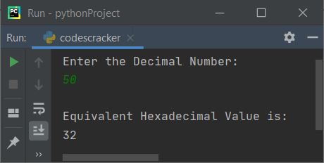 convert decimal to hexadecimal python