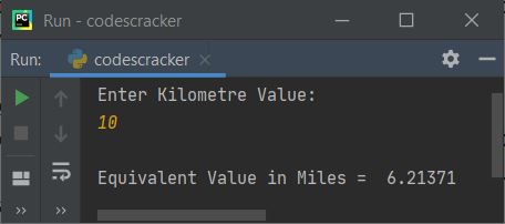 kilometre to mile python