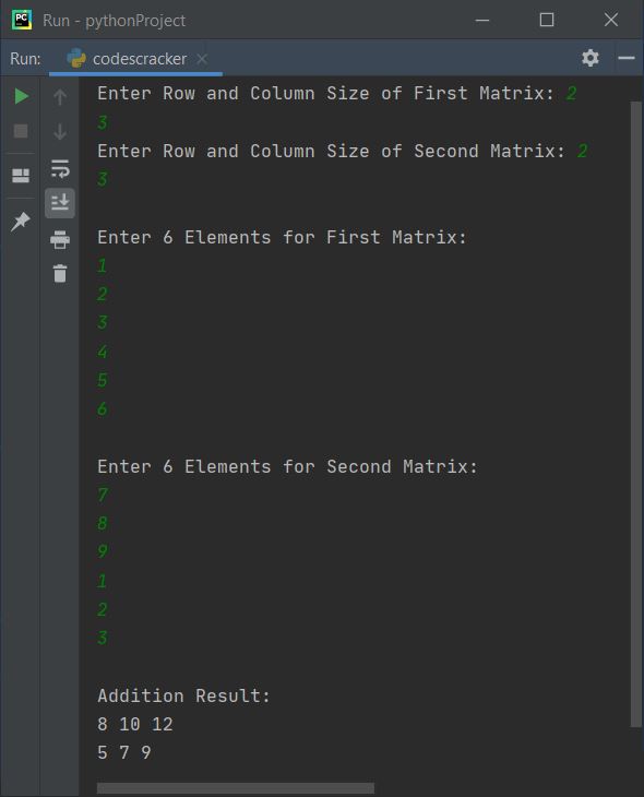 matrix addition python