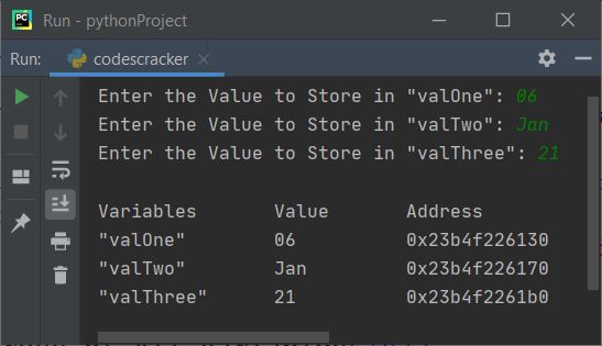 print address of all variables python