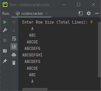 print diamond of alphabet characters python