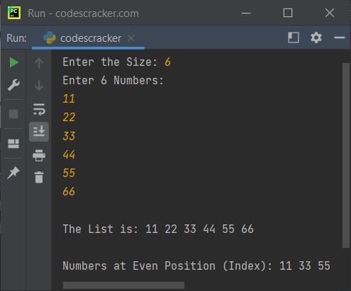 print numbers at even index python