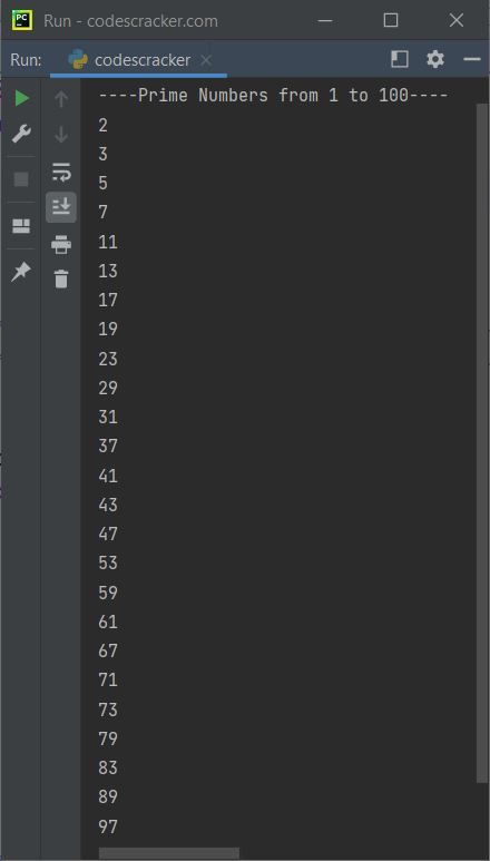 print prime numbers from 1 to 100 python