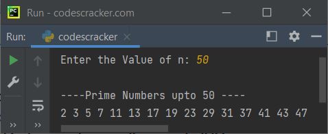 print prime numbers upto n python