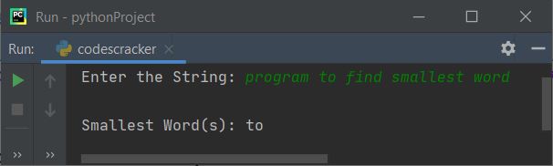 print smallest word in string python