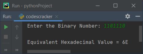 python convert binary to hexadecimal