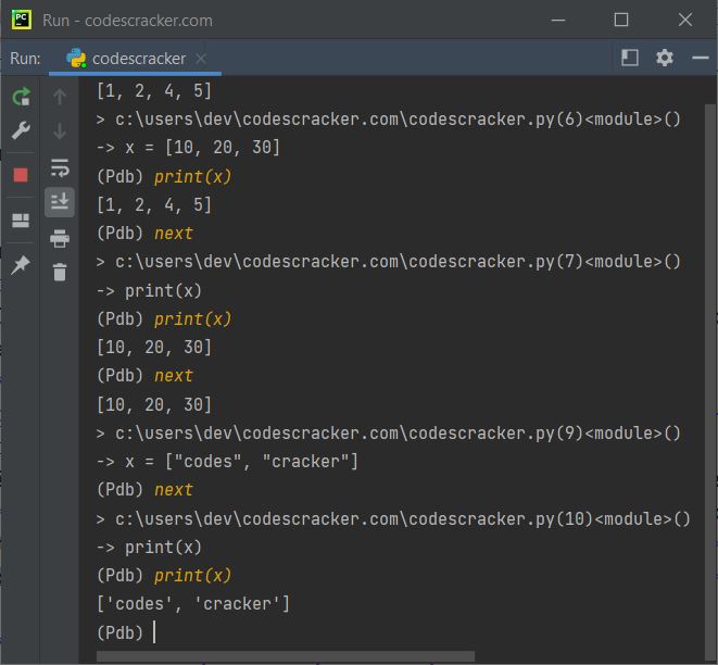 python breakpoint function code