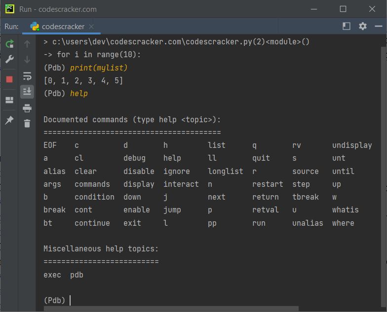 python breakpoint function program