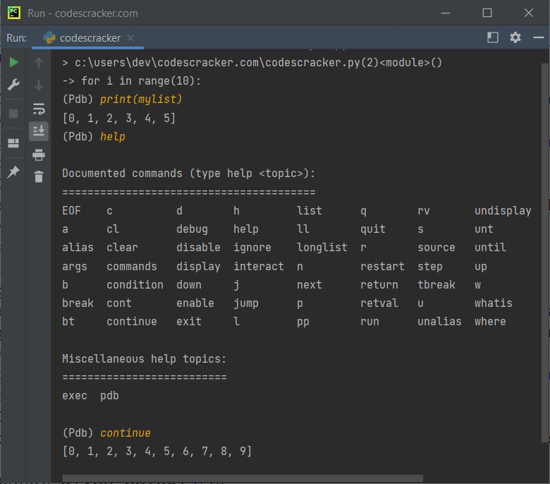 python breakpoint method