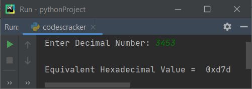 python convert decimal to hexadecimal