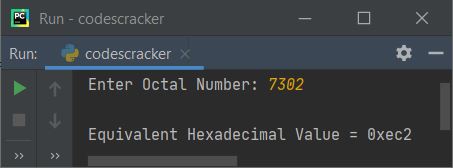 python convert octal to hexadecimal