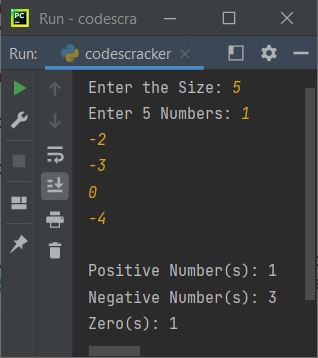 python count positive negative zero