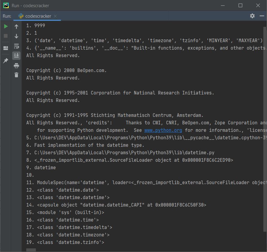 python datetime module attributes program