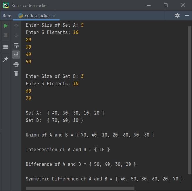 python find operations on sets