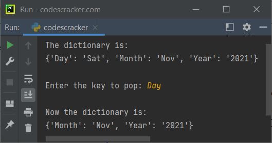 python pop function dictionary example