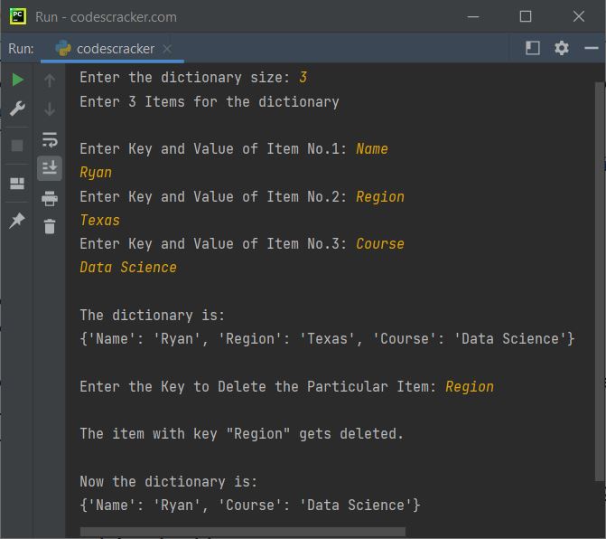 python pop function dictionary