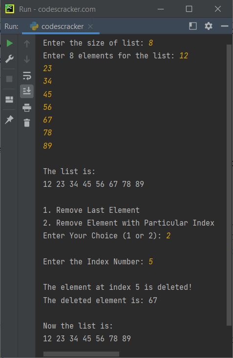 python pop function