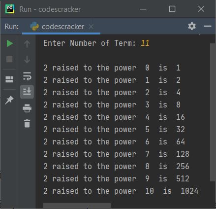 python display powers of 2