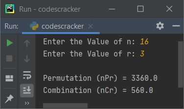 python program find npr ncr