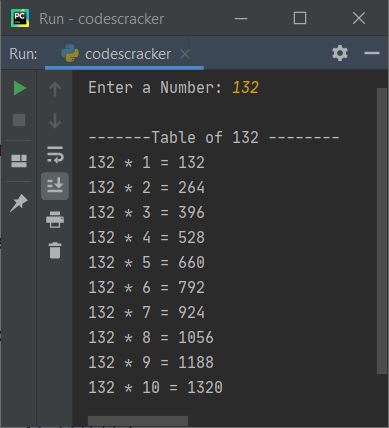 python print multiplication table