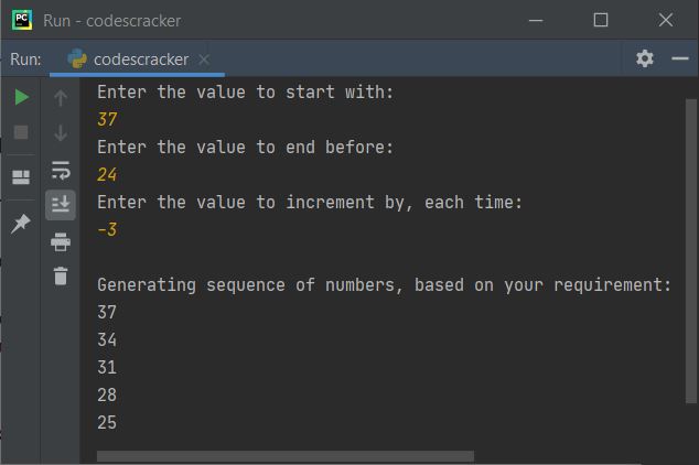 python range function reverse sequence generation