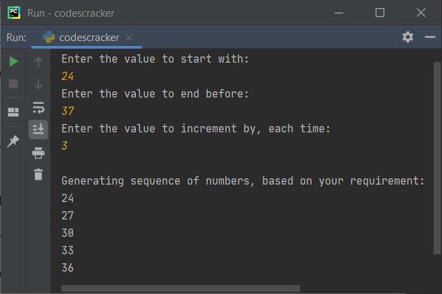 python range function sequence generation