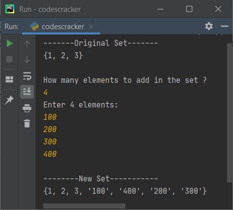 python sets add multiple elements to set