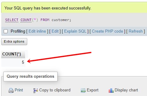 display number of rows in table sql