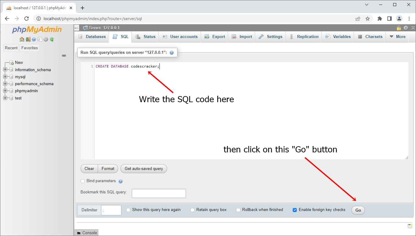 sql create database statement example