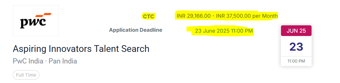 PWC Superset Mass Hiring Aspiring Innovators Talent Search | INR 29,166.00 - INR
                                37,500.00 per Month